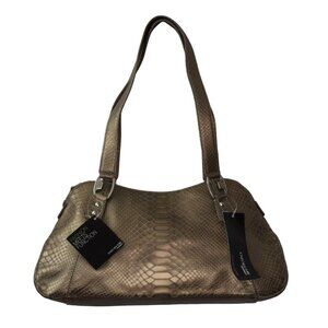 Jones New York Shoulder Bag Purse Metallic Leather Snakeskin Wristlet Mirror